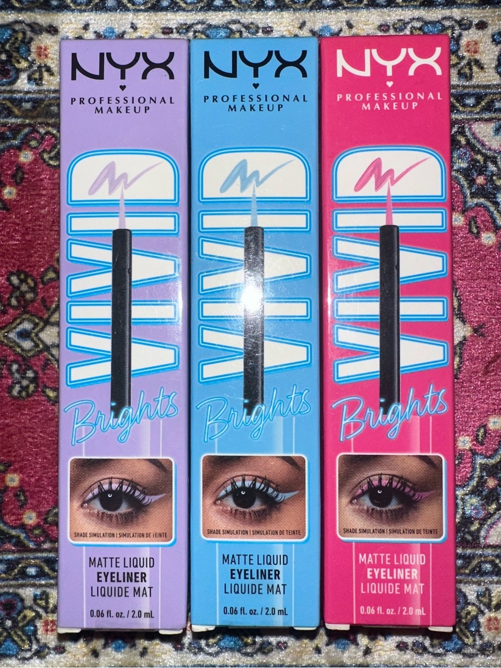 NYX Brights Matte Liquid Eyeliner Trio - Lavender, Sky Blue, Hot Pink BRAND NEW